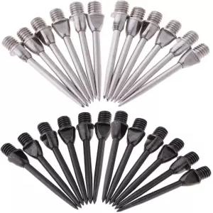 스포풀 24PCS 스틸 다트 팁 플랫 헤드 교체 가능 - 액세서리용 블랙 및 실버 2BA 스레드 바늘