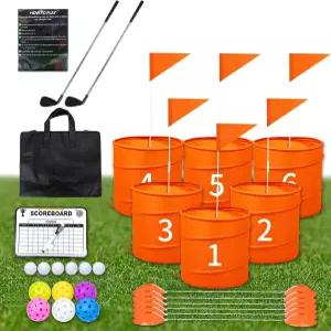 DigNew Orange 6 PCS 뒷마당 골프 게임 세트 팝업 홀 6개 깃발 티 박스 12개 공 휴대용 가방 1개 연결 로프
