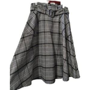 추동 벨트 탈부착 체크 A라인 풀오버 무릎기장 문예 스커트녀 추동