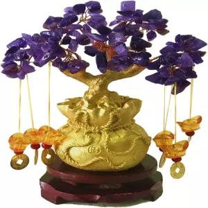 풍수 시트린/시트린 머니 트리와 수도꼭지 크리스탈 트리/중국 용운의 트리/선물 트리 보라색