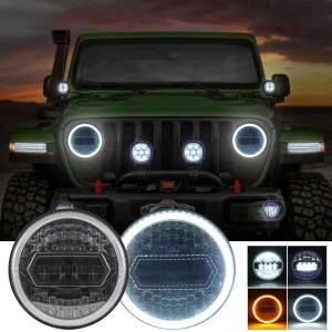 2개 7인치 LED 원형 헤드라이트 DRL 자동차 오토바이 (노란색 or 화이트 엔젤 아이 포함) 지프 랭글러 할리