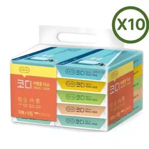 코디 휴지 여행 캠핑 차량용 휴대용티슈 70매 10입 10팩