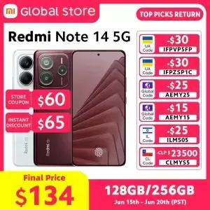 새로운 샤오미 레드미 노트 14 5G 스마트폰 글로벌 버전 8GB 램 MTK 디멘시티 7025-울트라 50MP 카메라 45W