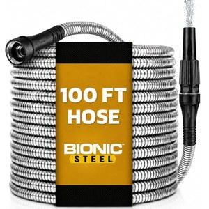 BIONIC STEEL 100 Ft Metal Garden Hose with er Nozzle Non Kinking Designed Stainless Heavy Duty Water x 5 /8 in. Flexible Expandable for Uninterrupted Flow 500 PSI