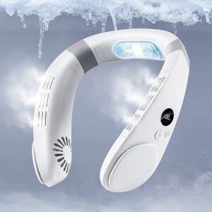 HomePlus Cooling Neck Fan 2-in-1 Air Portable Rechargeable Wearable Personal 4400mAh Large Battery Ergonomic Design 흰색 화이트