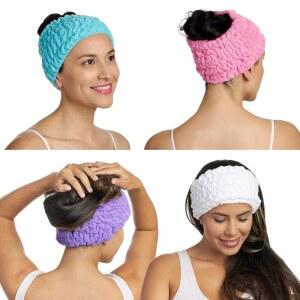 Turbie Twist 4-Pack Band for Beauty Travel Gifting - Microfiber Headband Personal Care Comfortable Extra-Wide Spa All Hair Types Pink Purple Blue & 흰색 화이트