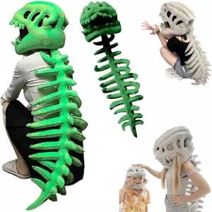 공룡 해골 의상 척추 꼬리가 달린 3D 마스크 헤드피스 파티를 위한 할로윈 코스프레 카니발 드레스 업