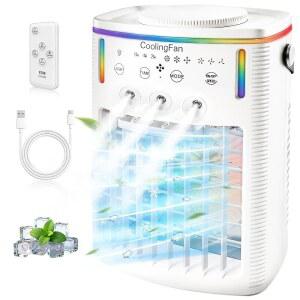 2026 New 1500ML Small Portable Air AC for Car Cooling Fan Bedroom with 3 Modes & Speeds 7-Color LED Light Remote Control Office Camping Travel (1PCS)