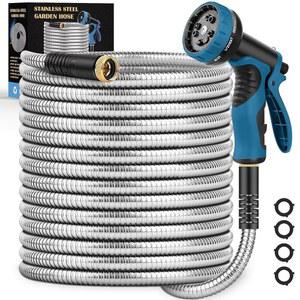 Garden Hose 100FT Water with 10 Function Nozzle Metal Leak-proof Connectors Kink-Free & Ultra Flexible Rust /Pet /Puncture Proof for Lawn Yard Car Wash 550PSI