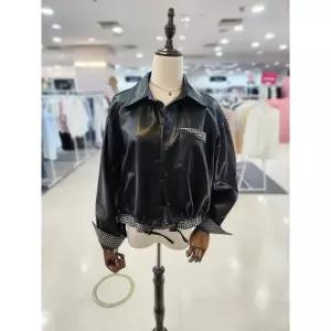 멜로디가든 여성 카라 체크 인조 라이더 자켓 M26S2J118