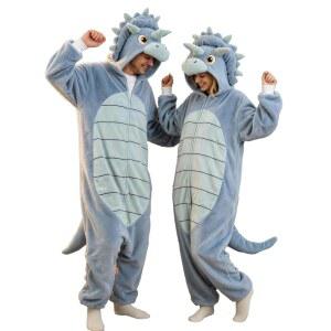 ABPTBAZ Dinosaur Costume Adult Onesie Triceratops Animal Cosplay Pajamas for Women men