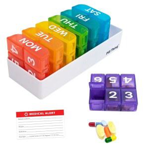 6 Times a Day 7 Large Weekly Pill Organizer with Holder Tray Vitamin Medicine Box Multicolor (6X - 1 Pack)