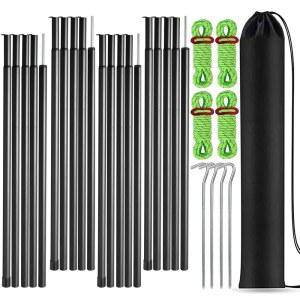 Tent Poles Adjustable Tarp Steel Rods for Canopy Camping Replacement Set of 2 +Pegs & Reflective Ropes