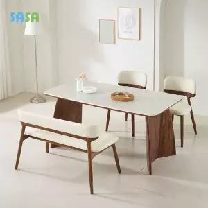 [사사가구](E)데코라인 아지트 4인 원목 세라믹식탁세트(아이보리의자2+벤치)