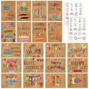 Lemosae 200 Set Unique Happy Birthday Card Bulk with Envelope and Sticker Blank Greeting Large 5 x 7 Inch Suitable for Office Women Men 20 Styles(Retro Style)