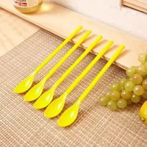 롱티스푼 노란색 이유식 카페 긴목 커피 먹는숟가락 플라스틱 5p