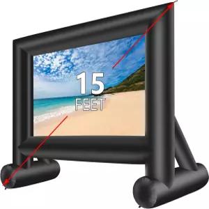 인플레이터 스크린 15피트 인플레이터블 영화 야외 에어 및 수납 가방 간편한 설정 전면 후면 투사로 밤