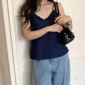 여성 도트 프릴 끈나시 블라우스 여름 뷔스티에 탑