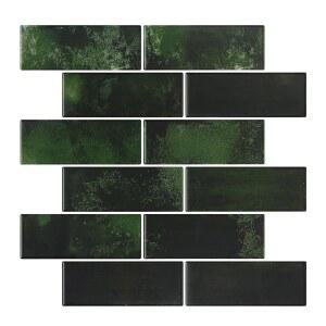 VEELIKE 24-Sheets Retro Green Subway Tile Peel and Stick Backsplash for Kitchen Ceramic Wall Tiles Bathroom Waterproof Adhesive Walls Laundry Room 12''x12''