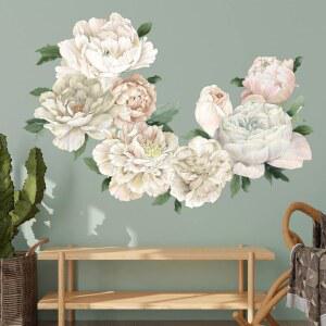 Peony Wall Decals for Nursery Decor Soft 흰색 화이트 Flowers Stickers Peel and Stick Floral Girls Bedroom Living Room