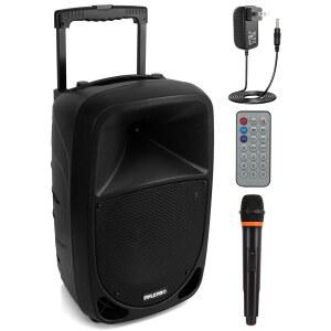 Pyle PSBT105A - 1000W Portable Bluetooth PA Speaker 10'' Subwoofer UHF Wireless Mic MP3 /USB /SD Rechargeable Battery LED Indicator Lights Black