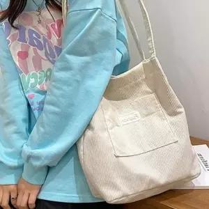 ( )유행 여성 골덴 쇼퍼백 흰색 가방 패션 손가방 코듀로이
