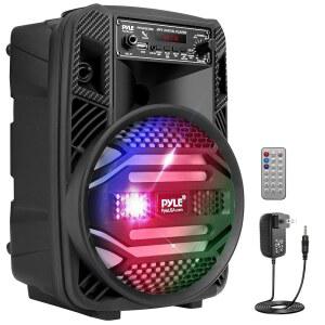 Pyle Portable Bluetooth PA Speaker System - 300W Rechargeable Outdoor w / 8 u201D Subwoofer 1 Tweeter Microphone In Party Lights MP3 /USB Radio Remote -PP 835B