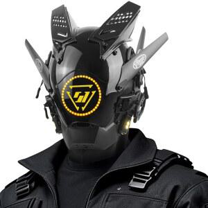 펑크 마스크 미래형 사이버 헬멧 날개 뿔 스티커가 달린 남성 할로윈 테크웨어 DIY 코스프레