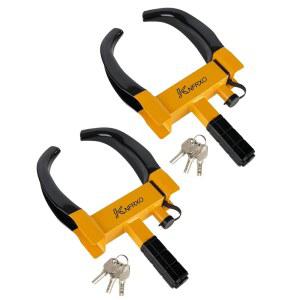 KNFRXO Trailer Security Adjustable Tire Lock 2PK Anti Theft Wheel for Trailers Car SUV Boat Motorcycle Golf Cart - Great Deterrent 6 Alike Keys (Black-노랑)