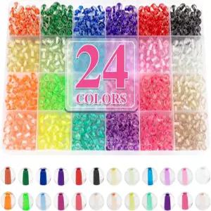 XSEINO 24 색상 1200PCS 코어 충전 유리 구슬 키트 6mm DIY 공예 팔찌 보석 제작 목걸이에 적합