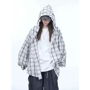 물리적 자외선 차단 체크 셔츠 남녀 여름 얇은 커플 코디 셔츠 코트