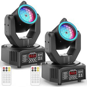 2PCS Compact 30W Stage Moving Head Light with Beam GOBO Projection Remote Control Sound Active & DMX512 450 Pan /180 Tilt for DJ Party Home Theater Small Venues