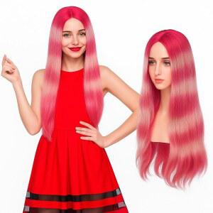 Suncalla Fish Wigs Halloween Costume Funny Character Cosplay 26 Inches Rose Red and 흰색 화이트 Gradient Long Heat Resistant for Dress up Party Accessories