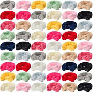 Tigeen 52 Pieces Spa Headband for Washing Face Bulk Soft Coral Fleece Skincare Bow Makeup Cosmetic Hairband Fluffy Shower Essentials Girls Women Slumber Supplies(Vivid Solid Series)