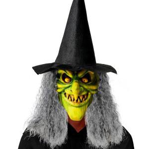 Spooktacular Creations Halloween Scary Witch Mask Creepy Latex Monster Face with Black Hat Hair for Adult Horror Cosplay Costume Accessories Realistic Party Dress Up