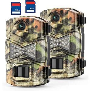 WOSODA 2 Pack Trail Cameras with Night Vision Motion Activated Waterproof 48MP Hunting Game Camera 1080P HD Cam SD Card for Wildlife Monitoring Outdoor Scouting & Security