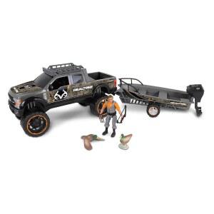 NKOK Realtree 1 /18 Scale Free-Wheel Playsets 10-PC Set RT Ford F-250 Super Duty Fishing Boat on Trailer & Accessories playset (Roof Rack Hunter 2 Ducks Bow&Arrows) Multi (21844)