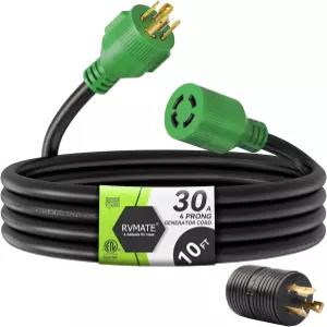 RVMATE 30암페어 발전기 코드 4개 10피트 길이 NEMA L14-30P/L14-30R 125/250V 최대 7500W 10게이지 SJTW