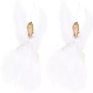 Kisangel 2Pcs 엔젤 트리 장식 플러시 펜던트 화이트 큐피드 걸이 크리스마스 깃털 날개 피규어 홀리데이