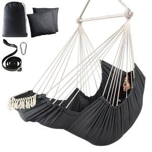 Chihee Hammock Chair Hanging with Foot Rest 2 Cushions Max 500lbs Robust Metal Spreader Bar Collapsible Easy Storage Soft Cotton Swing Strong Strap Iron Carabiner Side Pocket Included