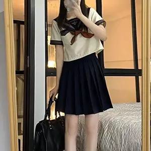 [교복몰]고품질 TBZ 브라운 세줄라인 반팔 블라우스 마린 세라복 교복세트 세라복대여 세라교복 WFNKMBR