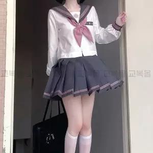 [교복몰]고품질 TBZ 그레이 핑크라인 세라복 세트(긴팔) 교복 학생복 일본교복대여 일본교복 세일러복 WFN