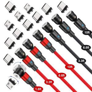 BOYIANXIN 540 회전 자기 충전 케이블(7팩 1.6피트 / 3.3피트 6.6피트 10피트 10피트) - 마이크로 USB 타입 C 등과 호환되는 3-IN-1 전화 충전기