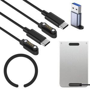 ERMORGEN 2팩 USB-C 충전 케이블 PLAUD 노트 프로 AI AI 음성 녹음기 휴대용 마그네틱 충전기 링 1개와 USB-C-A 어댑터 1개로 호환 가능