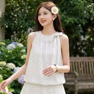 라이바 도트 벌룬 홀터넥 나시 블라우스_M4877