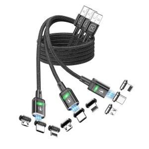쿠울라 3팩 마그네틱 충전 케이블 라이트닝 휴대폰 충전기 3A 고속 충전 3-IN-1 팁 IPRODUCT /TYPE C /MICRO DEVICE와 호환되는 나일론 브레이드