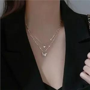 데일리 두줄 레이어드 목걸이 나비 믹스 체인 목걸이 여성 주얼리...