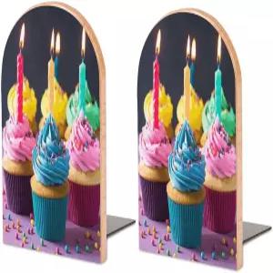 선반용 컬러풀 생일 축하 컵케이크 북엔드 무소 우드 CD 비디오 파일 게임 홈용 장식용 책 67 X 39 47