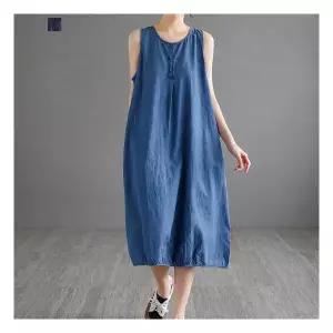 [퀸이즈][퀸이즈] 휘드 오버핏 슬리브리스 데님 롱원피스 3442986
