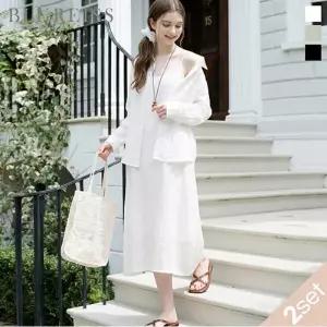 [블루레이스] [2SET]내추럴 뷔스티에 원피스+롱 블라우스_B6M1OP3501
